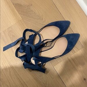 Stuart Weitzman Dark Blue Ribbon Flats